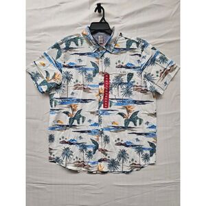 Hurley Mens XL Short Sleeve Button Down Shirt Tropical Palm Tree White Summer